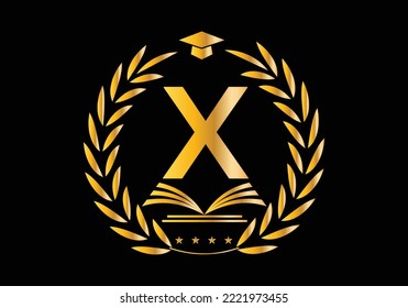 Letter X With Education Logo Book Concept. Training Career Sign, University, Academy Graduation Logo Template Vector Design.