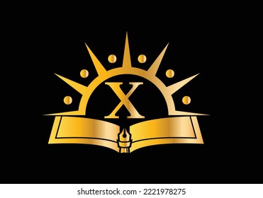 Letter X With Education Logo Book Concept. Training Career Sign, University, Academy Graduation Logo Template Vector Design.