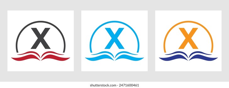 Letter X Education Logo Book Concept. Training Career Sign, University, Academy Graduation Logo Design