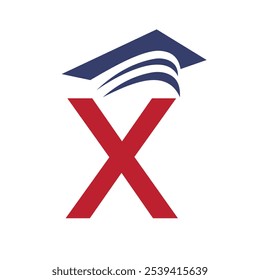 Letter X Education Logo Concept With Graduation Hat. Education Hat Symbol Vector