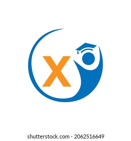 Letter X Education Logo Template. Education Logo On X Letter, Initial Education Hat Concept Template