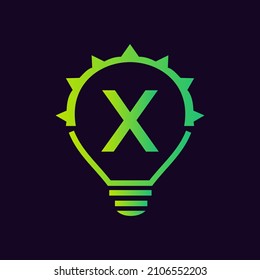 Letter X Electric Logo, Letter X With Light Bulb Vector Template. Eco Energy Power Electricity, Think Idea, Inspiration, Energy Recycle Concept