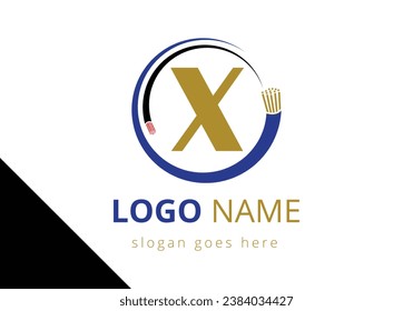 Letra X con cable eléctrico, plantilla vectorial de diseño con logotipo de cable de fibra óptica.
