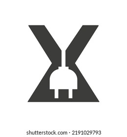 Letter X Electricity or Electrical Logo Concept with Electric Plug Vector Template