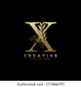 Letter X Elegant Gold  Beautiful Leaf Shape Logo Template