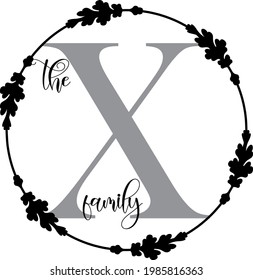 Letter X, Family monogram, floral wreath alphabet. Family sign Logo sign perfectly for personalization design. Isolated on white.