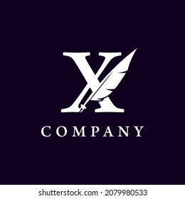 Letter X with Feather Quill Pen Notary Writer Journalist Logo Design Inspiration