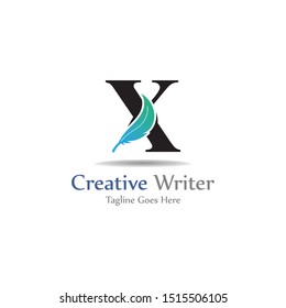 Letter X with feather template design, concept design creative symbol