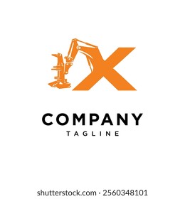 Letter X Feller Buncher Excavator Logo Icon Vector