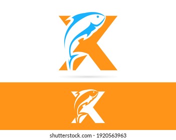 Letter X fish logo design. Vector combination of animals and letter