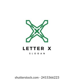 Plantilla de vectores de diseño de logotipo plano de carta X