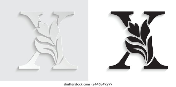 letter X. flower letters. Vintage ornament initial Alphabet. Logo vector	
