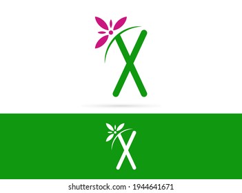 Logo-Design des Buchstaben X. Vektorkombination von Blumen und Buchstaben