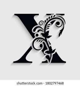 letter X flower  ornament. Vector logo. Monogram alphabet. Beautiful floral capital letters
