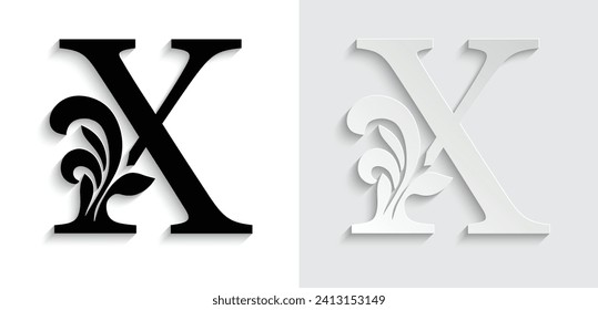 letter X flower  ornament. Vector logo. Monogram alphabet. Beautiful floral capital letters