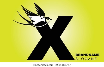 Letter X Flying Bird Logo Template Vector Sign. Dove Bird Logo on Letter B Concept