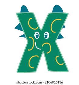 The letter X in the form of a dinosaur. A stylized element for children.
