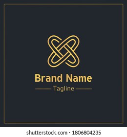 Letter x in the form of two connected rings golden logo design template