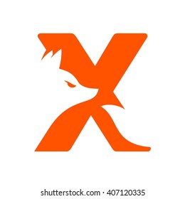 letter X and fox logo vector.