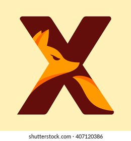 letter X and fox logo vector.