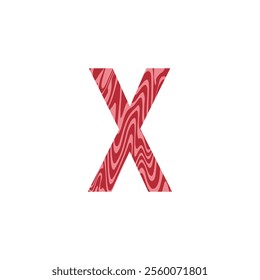 Letter X from fresh raw meat with marble. Vector latin meat alphabet.  Red tenderloin beef meat font for restaurants, butcher shop, farmers market.