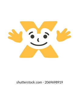 Letter x funny character with hands isolated on white background