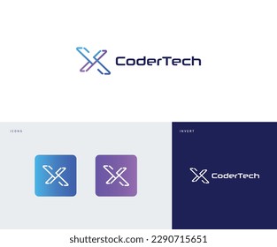 Letra X diseño de logo de concepto futurista y creativo. Plantilla de ilustración vectorial con logotipo de carta X. Monograma Icono de concepto de Logotipo para codificadores o empresas de TI. 
