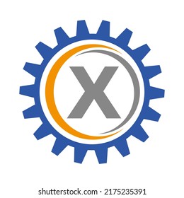 Letter X Gear Logo Design Template. Automotive Gear Logo for Business and Industrial Identity
