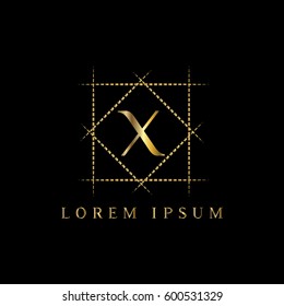 Letter X geometric  golden vector logo frame