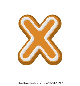 Letter X Gingerbread. Peppermint honey-cake font. Cookies alphabet. Lettering biscuit