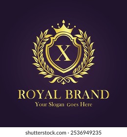 Letter X gold crown logo vector design   illustration. 