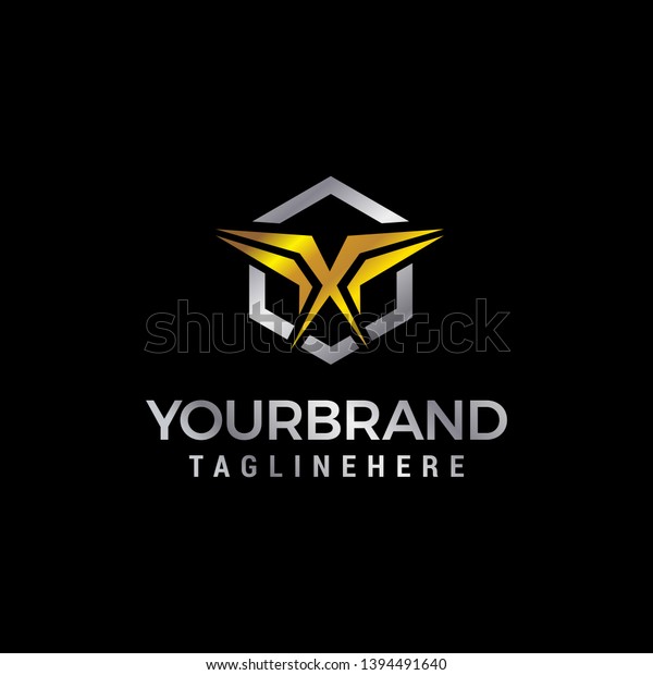 letter x gold\
logo design concept template\
vector