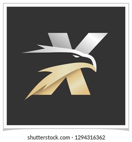 Letter X Gold Silver Eagle Logo