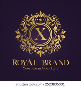 Letter X golden flower logo vector illustration.