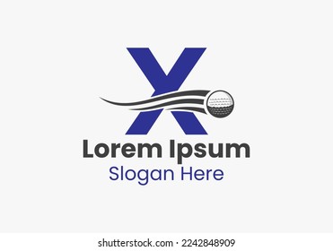 Letter X Golf Logo Concept With Moving Golf Ball Icon. Hockey Sports Logotype Template