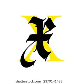 Letter X, in the Gothic style. Vector. Alphabet. The symbol is isolated on a white background. Calligraphy and lettering. Medieval Latin letter. Logo for the company. Monogram. Elegant font for tattoo
