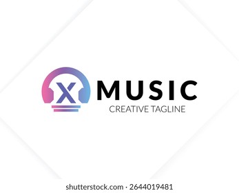 Letter X gradient music logo with headphone for your brand