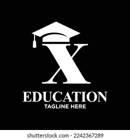 Letter X Graduation Hat Logo Design Template Inspiration, Vector Illustration.