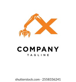 Letter X Grapple Excavator Logo Icon Vector