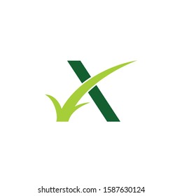 Letter X with Grass Logo Vector 001