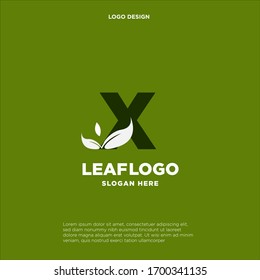 Letter X Green Leaf Logo Design Element, Letter X leaf initial logo template