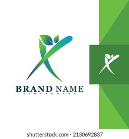 Letter X with Green leaf logo vector design. perfect for corporate,store and personal identity logo. creative design 