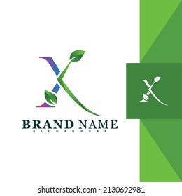 Letter X with Green leaf logo vector design. perfect for corporate,store and personal identity logo. creative design 