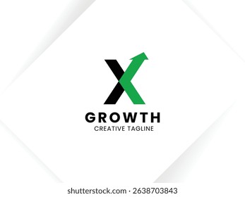 Letter X growth logo design with arrow up symbol and icon. Invest and financial logo
