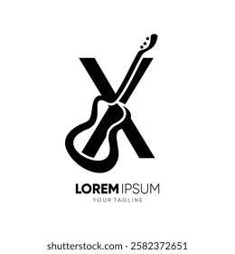 Letter X Guitar Silhouette Logo Design Vector Icon Graphic Emblem Symbol Illustration