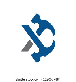 Letter X Hammer Building Services, Repair, Renovation and Construction Logo Design 