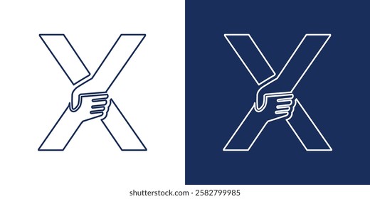 Letter X Hand Shake LINE logo icon vector template.