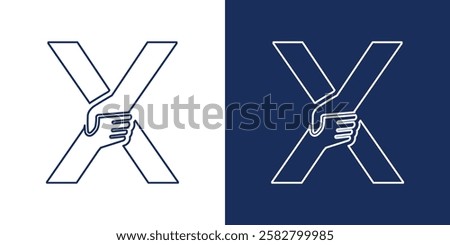 Letter X Hand Shake LINE logo icon vector template.