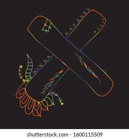 Letter X. Hand-drawn sketch. Bright outline.
