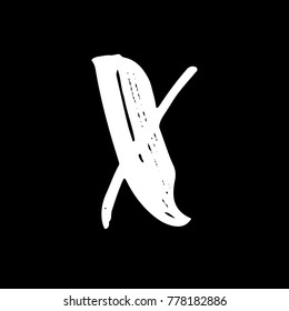 Letter X. Handwritten by dry brush. Rough strokes font. Vector illustration. Grunge style alphabet.